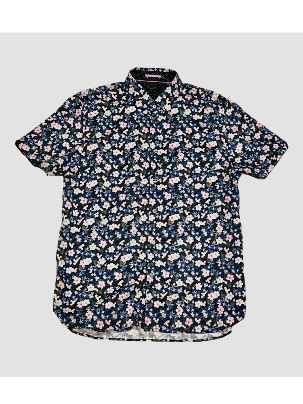 Ted Baker Navy Floral Short-Sleeve Button-Up Shirt